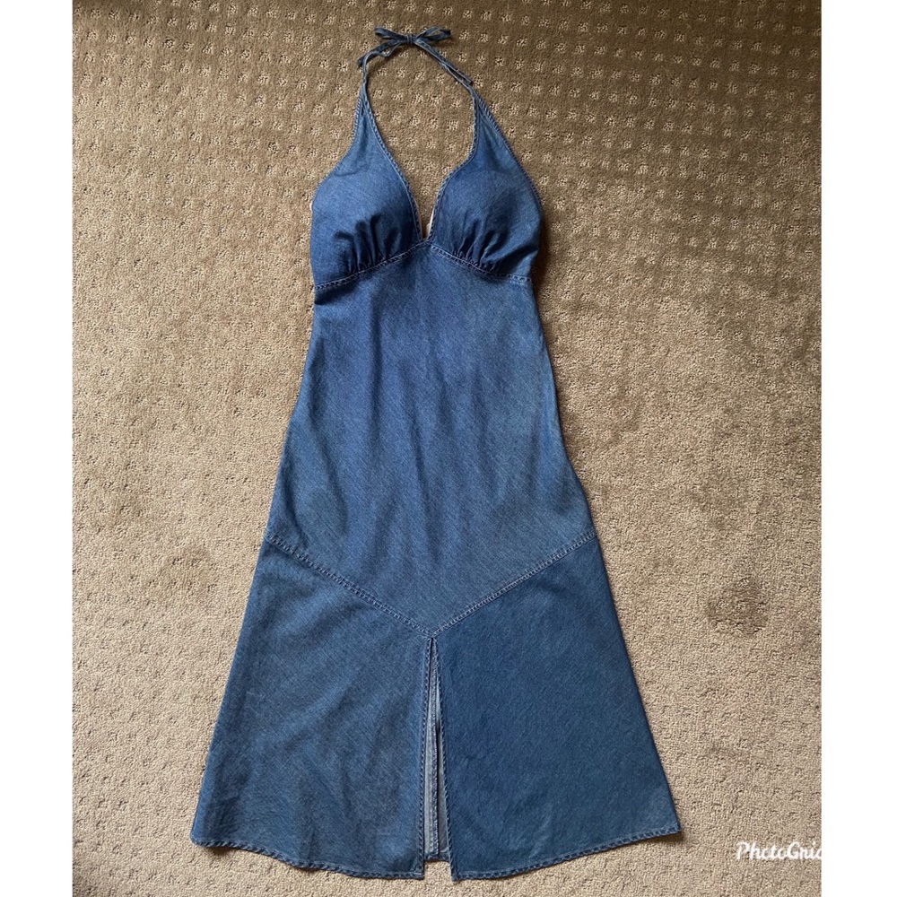 Armani Exchange lightweight denim halter dress 0